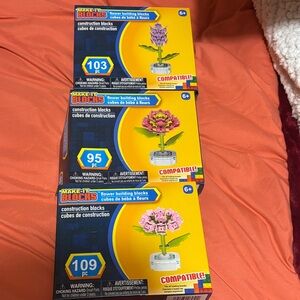 Lego Flower Construction Blocks - Purple, Yellow, Pink